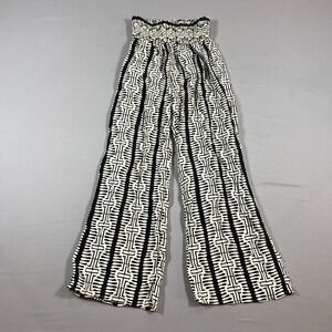 Classic Concepts Palazzo Pant Women Medium Petite Black White Geometric Wide Leg